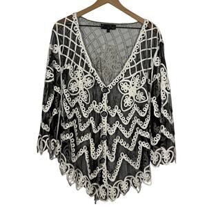 Pretty Angel Lace Jacket Topper Size L Black Silk Blend Boho Artsy Whimsygoth